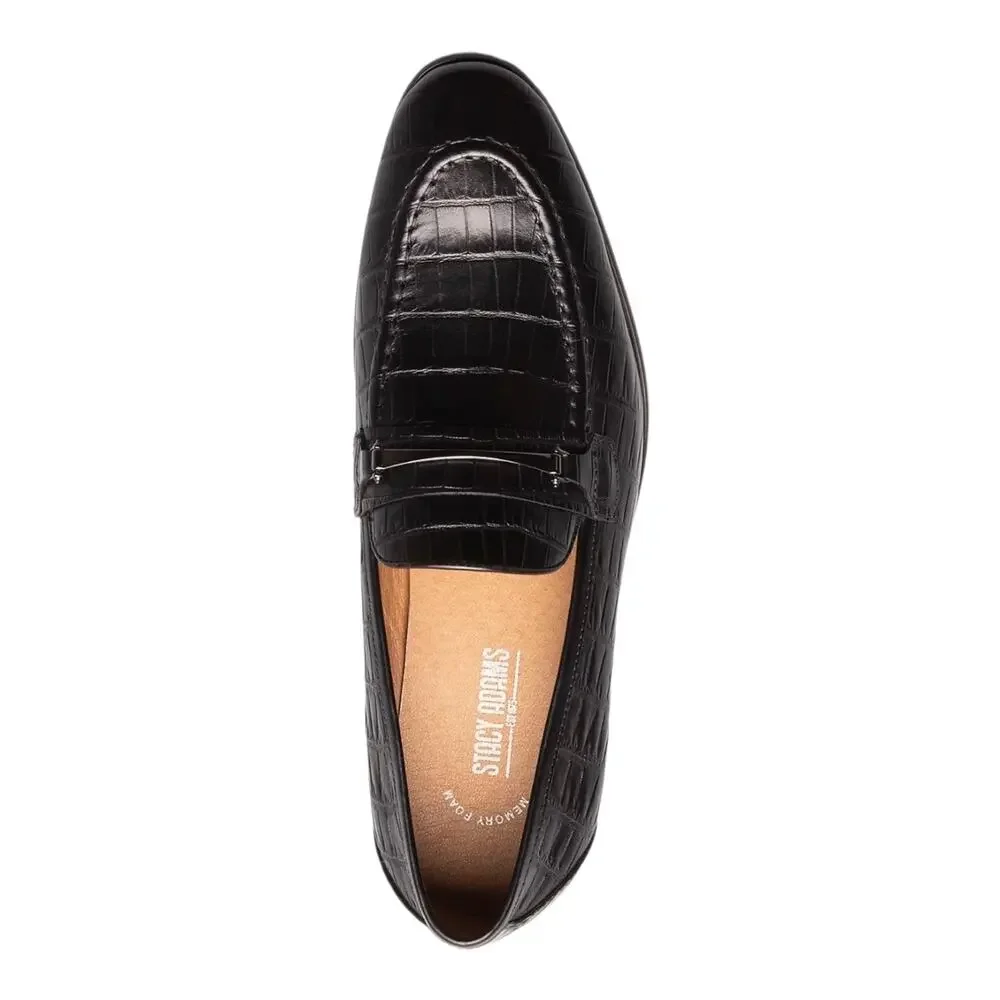 Stacy Adams Men's Ferdinand Leather Moc Toe Slip On Loafers Black Croc Size 7